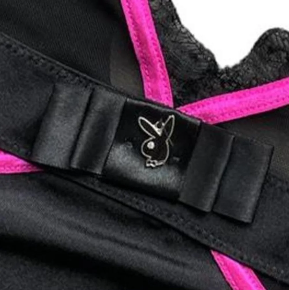 Playboy Black Lace and Fuschia Trimming Sexy Bodysuit - Picture 4 of 7